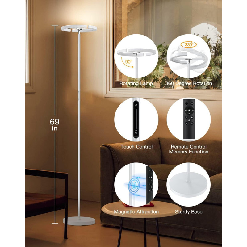Modern Dimmable LED Floor Lamp With Stepless Dimming, 3000-6000K Adjustable Color Temperature, 20W Rotatable Reading Lamp, Touch & Remote Control For Living Room, Bedroom, Office