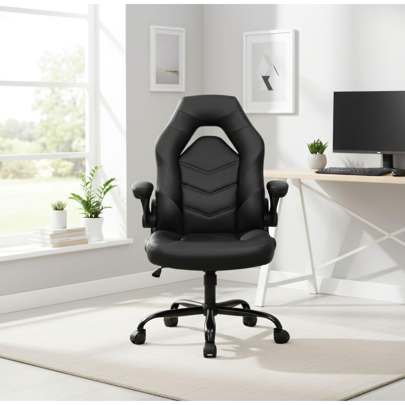 Home/Office Dual-Use Black Computer Chair, PU Leather Ergonomic Design, Adjustable With Lumbar Support And Swiveling Armrests