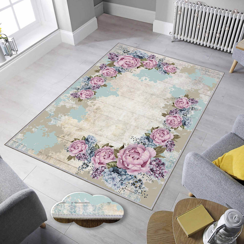 Luxurious Woven Area Rug, 5.9 x 9.2 ft, 100% Polyester, Antibacterial | Non-Slip PVC Felt Dot Underside, 0.3 in Pile Height | Machine Washable, 3D Digital Print, Perfect for Living Room & Bedroom Décor