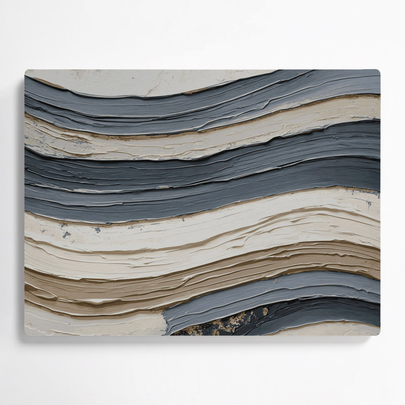 Art mural horizontal en métal rayé gris pierre et crème, H 20 po x l 24 po