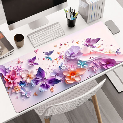  Rubber Mouse Pad, Smooth Microfiber Surface, Non-Slip Base, Rounded Edge Decorative Mouse Mat for Office & Gaming,16×36 Inch ,Purple Butterfly Paper Art