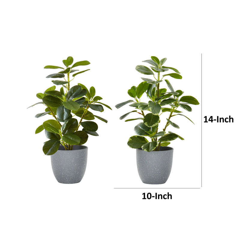 Ensemble de 2 plantes en soie artificielle Dorae Ficus Elastica, 56 feuilles vertes, pot gris, Gris