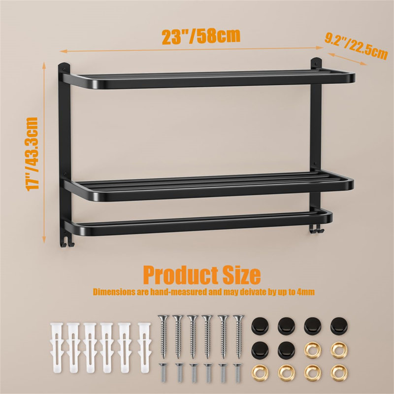 Bissonet 58 cm L Stainless Steel Wall Mounted Towel Rack, Black