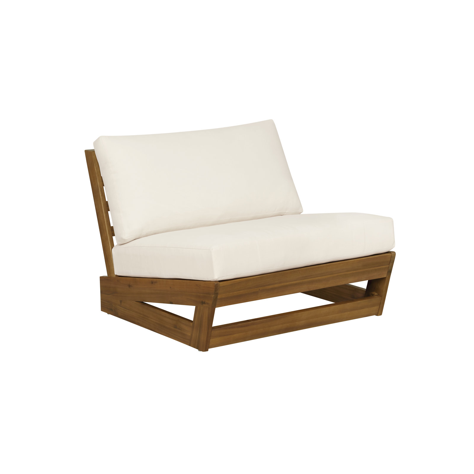 Acacia Patio Lounge Chair, White Cushion/Brown Frame