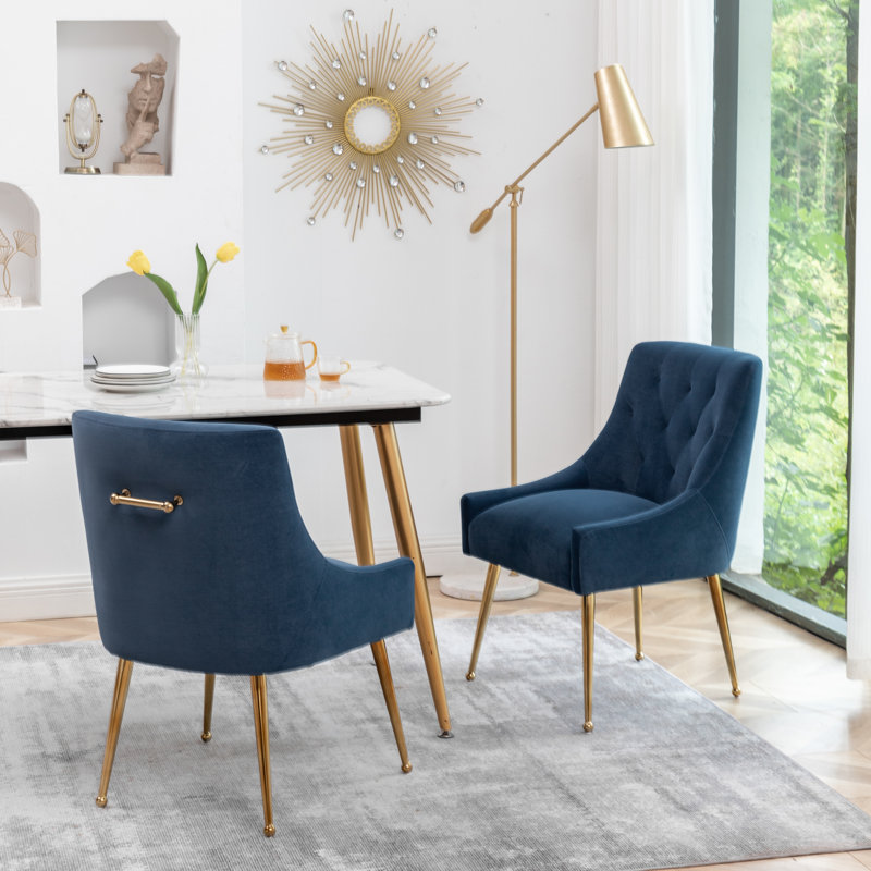 Mayreli Tufted Velvet Upholstered Side Chair, Navy