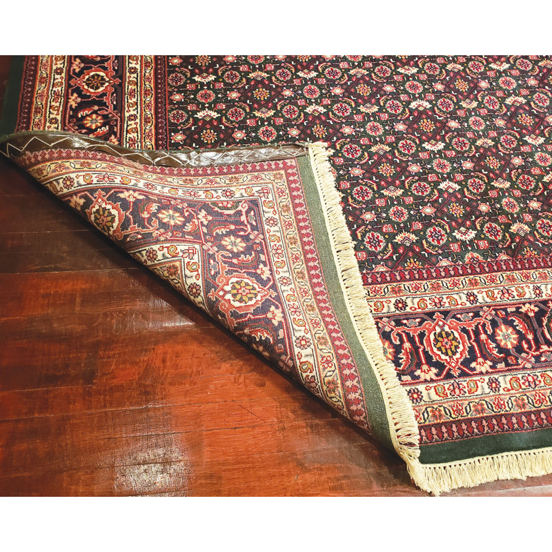 Tapis vert émeraude / bleu marine noué à la main Signature Legacy, Rectangle 9 pi x 12 pi