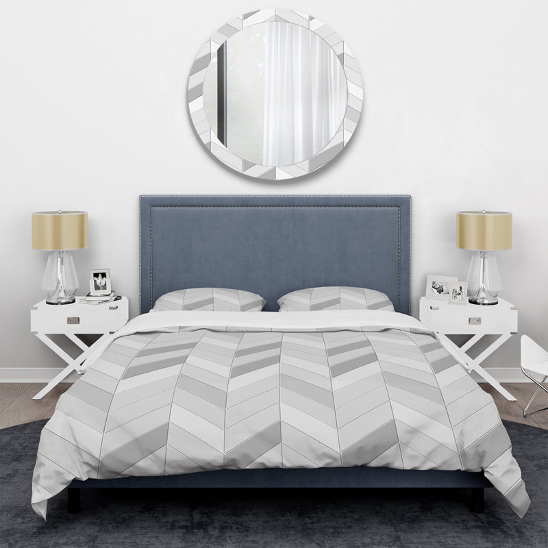 Grey White Classic Chevron Print - Modern Duvet Cover Set, King Duvet Cover + 2 King Shams