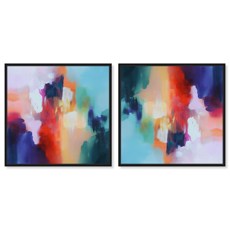 «Emberglow II», ensemble de toiles abstraites par Art Remedy, H 13 po x l 13 po, Cadre noir