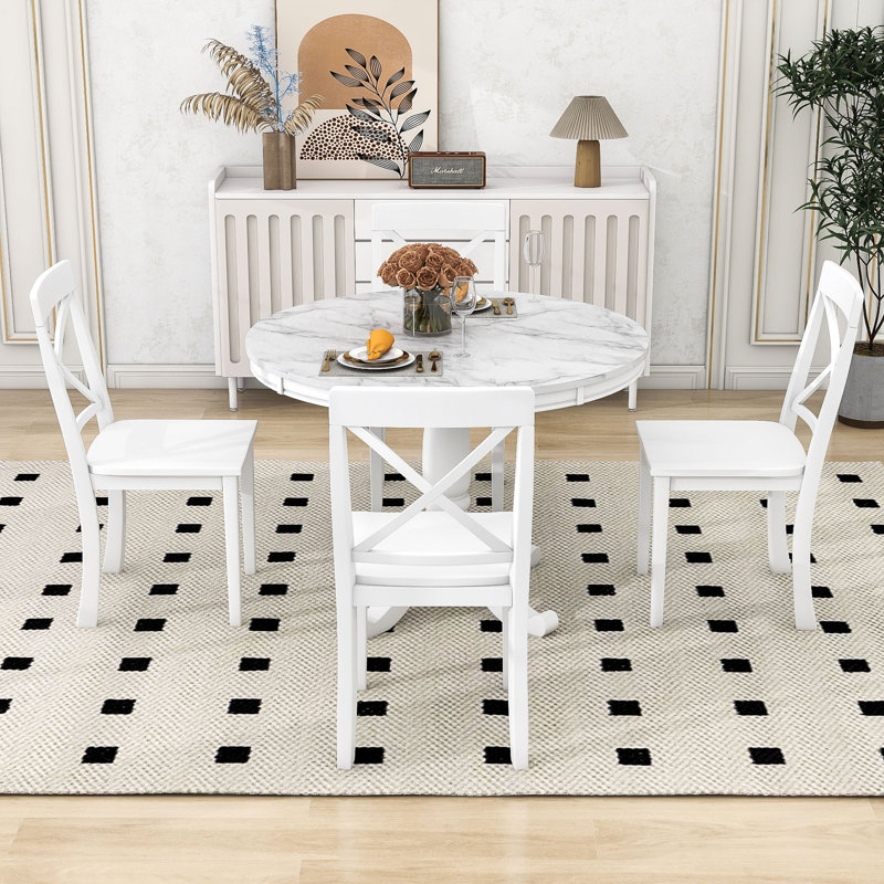 Moneke 5-Piece Dining Table Set, Wooden Kitchen Table with 4 Chairs