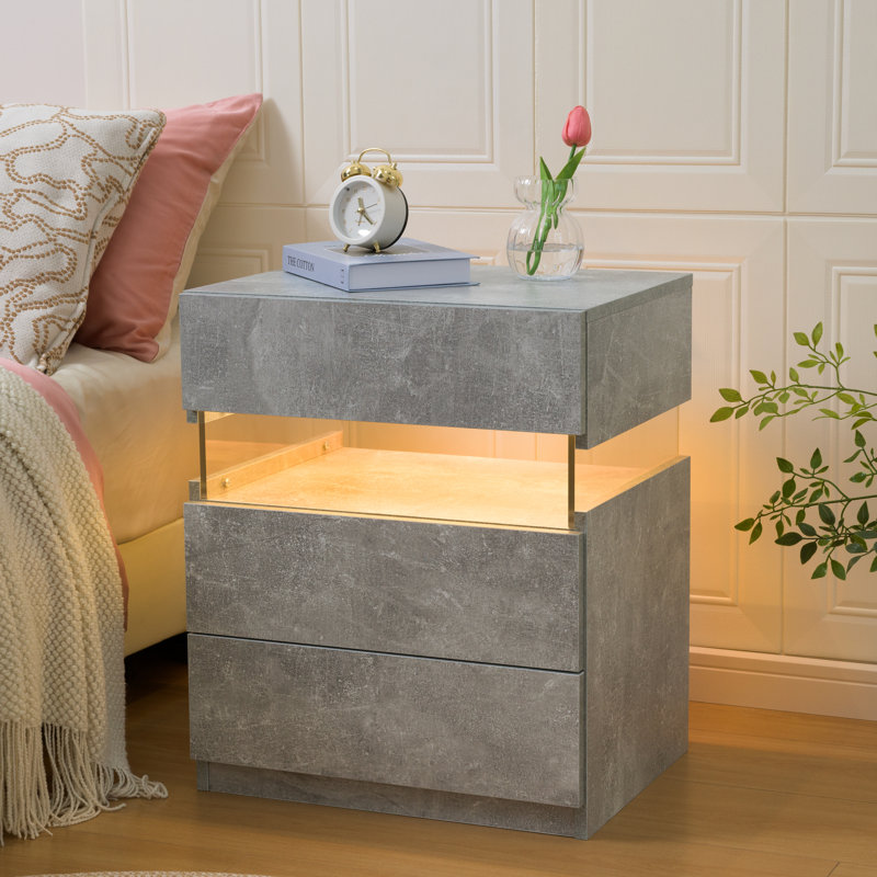 Nightstands set of 2 LED Night Stand, Gray