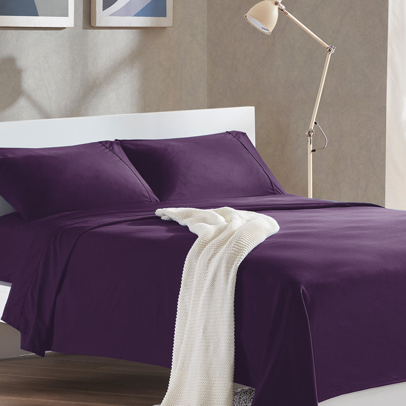Microfiber Percale Sheet Set, Queen Sheet Set + Fitted Sheet + 2 Pillowcases, Purple