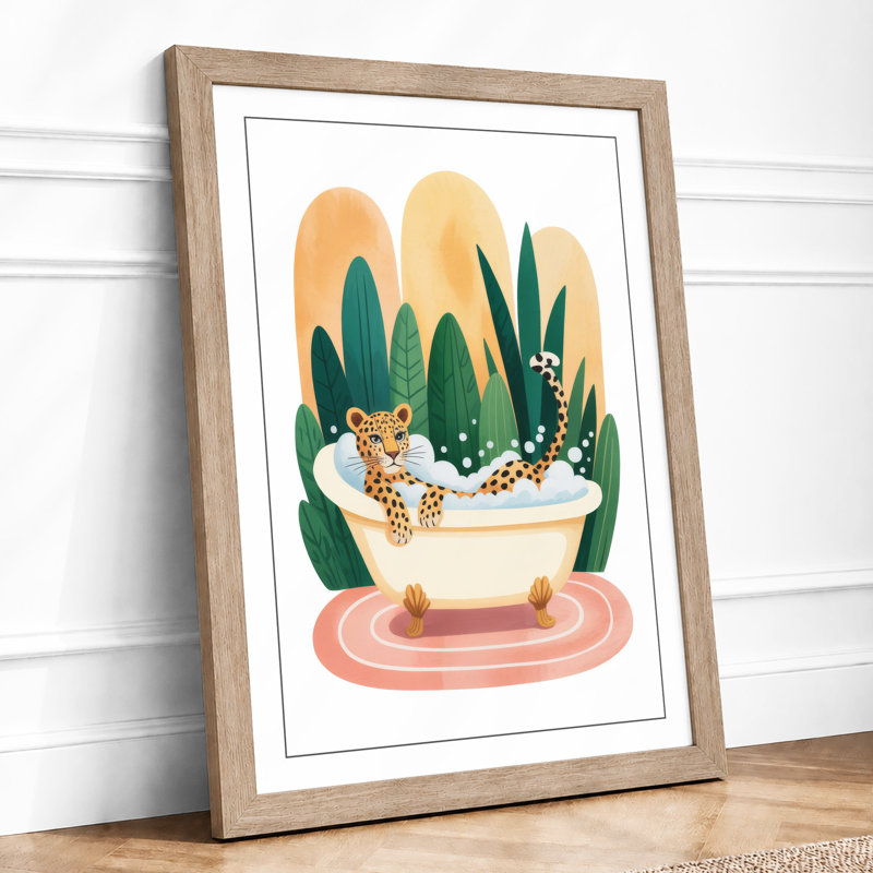 Leopard in Bloom Eclectic - Framed Print, A4 - 29.7 x 21.0 cm, Oak