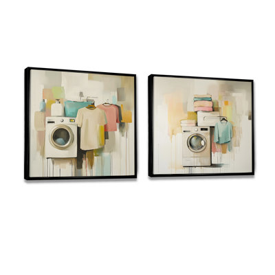 Linge cubique beige et rose «Laundry I» - Art mural moderne pour le salon - 2 pièces