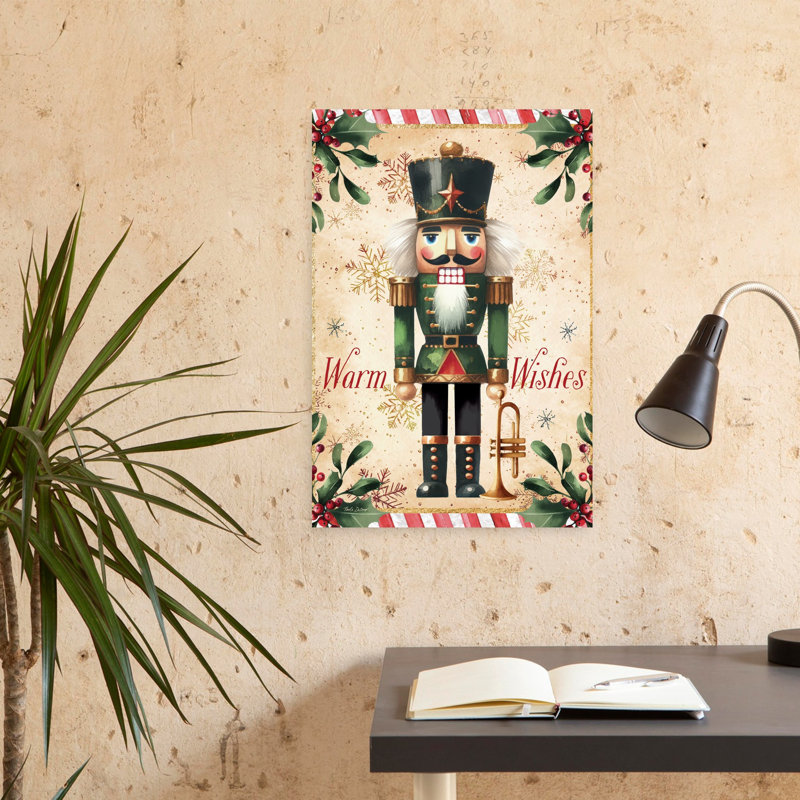 «Warm Wishes Nutcracker», art abstrait fantaisiste traditionnel, H 24 po x l 16 po