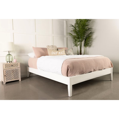 Cadre de lit King Size, plateforme universelle blanche, sommier à lattes, en pin avec tête de lit assortie, fini bois.
