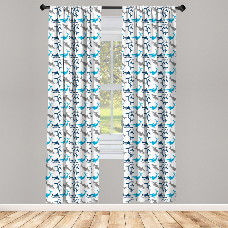 Shark, Retro Style Different Abstract Silhouettes of Dangerous High Seas, Window Treatments Semi-Sheer Rod Pocket Sliding Panel