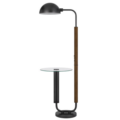 Lampe sur pied Keyser 160 cm (63 po) de hauteur, chêne gris anthracite, métal, verre, 100 W, E26, USB, USB-C