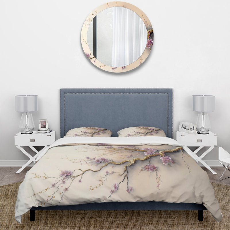 Ensemble de housse de couette en microfibre / polyester rose et prune cerisier en fleurs