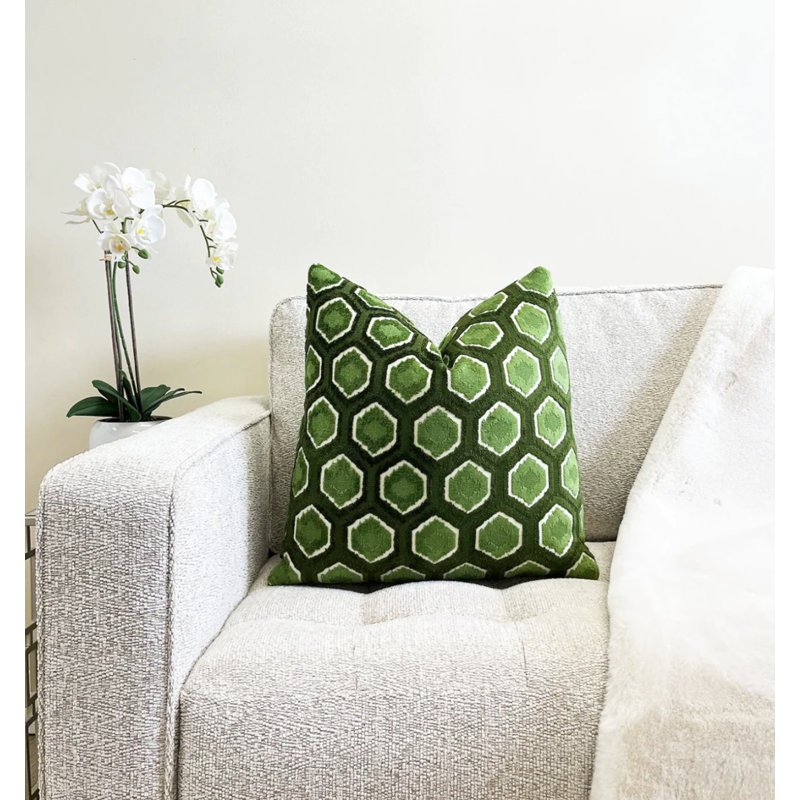 Housse de coussin en velours hexagonal, Vert, H 20 po x l 20 po