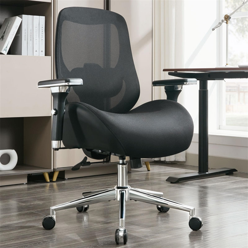 Grande et grande chaise de bureau avec coussin de siège large et épais pour les personnes lourdes Chaises de bureau ergonomiques en maille d'ordinateur avec accoudoirs 4D, soutien lombaire réglable pour adultes 8 heures de travail