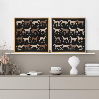 Abstrait cheval minimaliste moderne Moody foncé neutre décor de salon, impression sur toile encadrée
