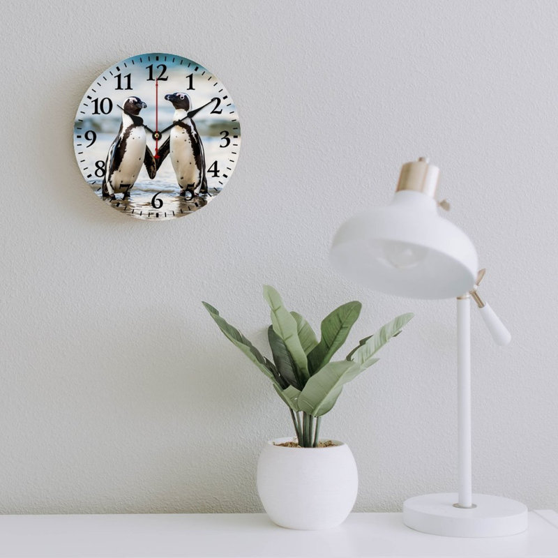 Horloge murale de plage, pingouin, décoration murale ronde 12 po, pour maison côtière