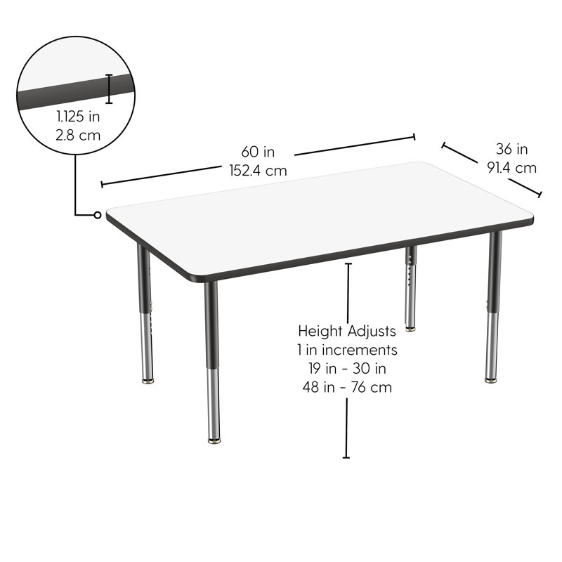 Table d'activités rectangulaire, 36" x 60", Tableau blanc / noir, Super