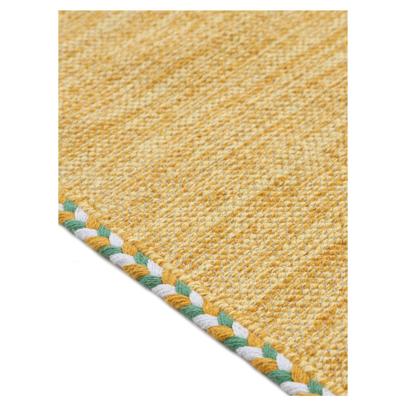 Azizi Striped Hand Woven Cotton Yellow Rug, Runner 80 x 500cm
