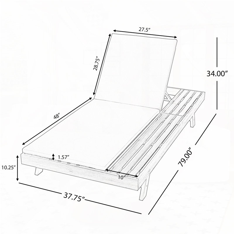Méridienne pliable en bois d'acacia avec dossier réglable