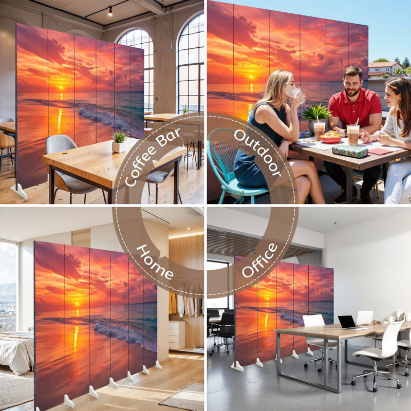 Cloison pliante 6 panneaux Royal Ocean Beach Sunset, 6, 71" H x 96" W x 1" D