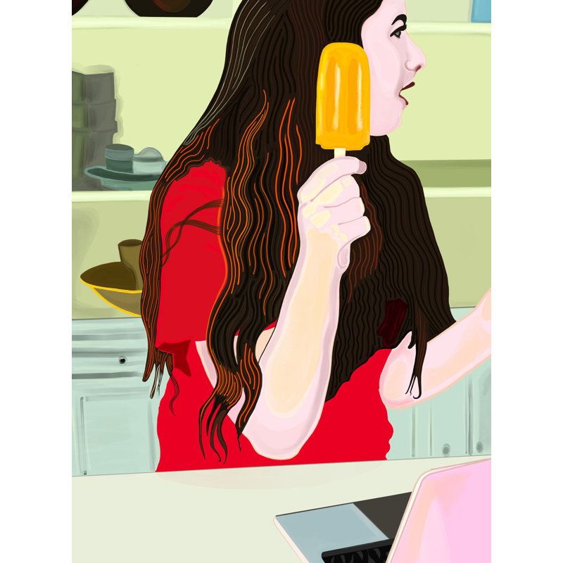 Orange Popsicle par Evan Sklar - Peinture, H 32 po x l 24 po, Toile tendue
