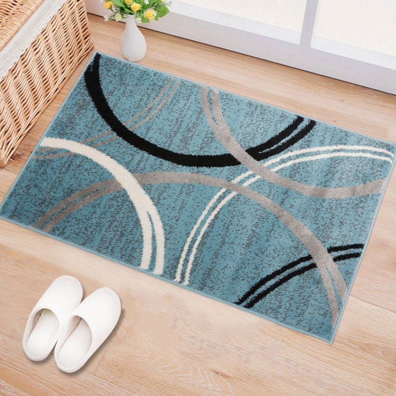 Tolchester Abstract Blue/Gray/Black Area Rug, Rectangle 2' x 3'