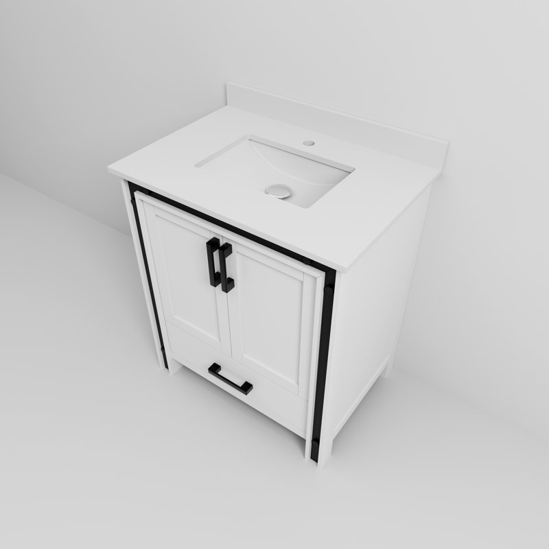 Meuble-lavabo simple l 30 po x P 22 po Ziva, Blanc, Marbre de culture blanc