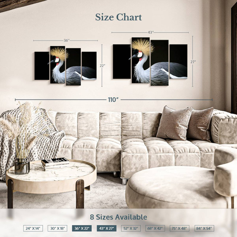 Brampt Stunning Grey Crowned Crane, 27" H x 43" W