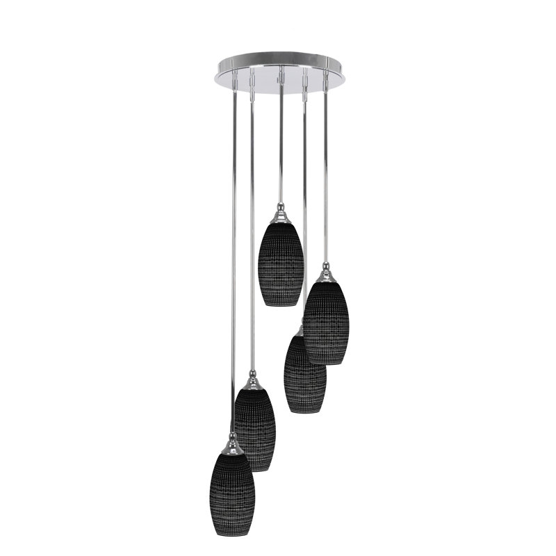 Luminaire suspendu sur pied 5 lumières Ahmara, Chrome chrome, Noir
