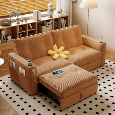 Modern Convertible Sofa Bed, Corduroy Upholstered, Ideal For Compact Spaces