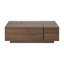 Table basse rectangulaire à plateau coulissant double avec rangement caché et deux tiroirs, idéale pour organiser vos essentiels de salon