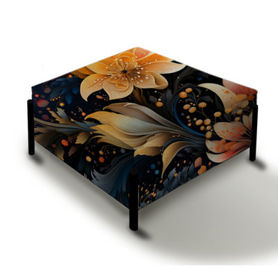 Yellow & Peach Mystic Delight Cosmic Floral Garden - Floral Large Square Ottoman