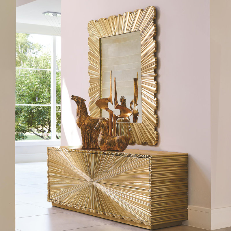 Linenfold Mirror, 56" H x 47" W, Brass