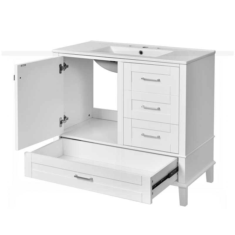 36" Bathroom Vanity with Solid Pine Frame, White