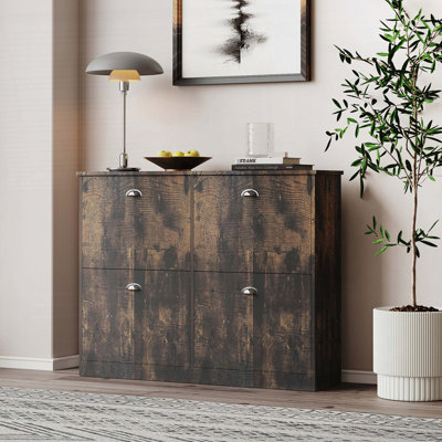 Slim Narrow Shoe Cabinet with 4 Flip-Top Drawers, Retro