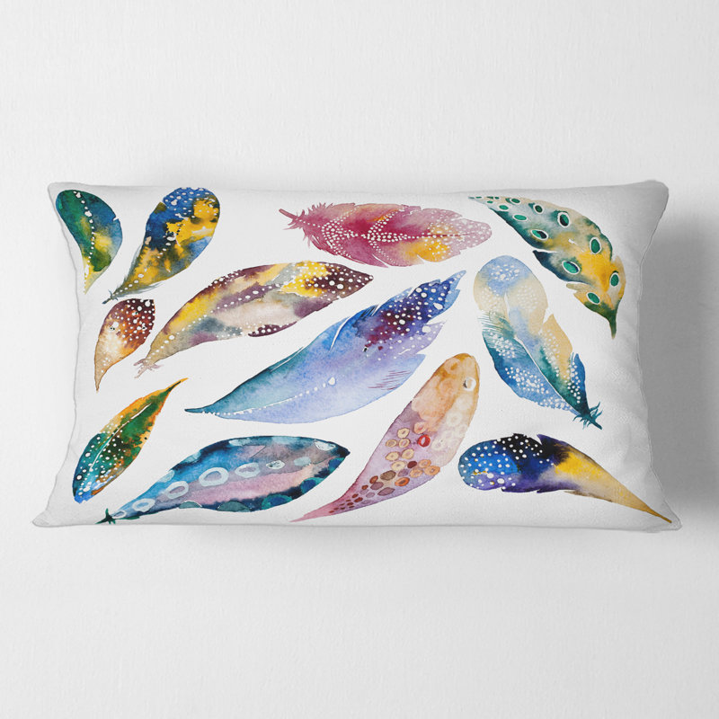 Ensemble de plumes colorées Boho VI - Coussin imprimé bohémien et éclectique