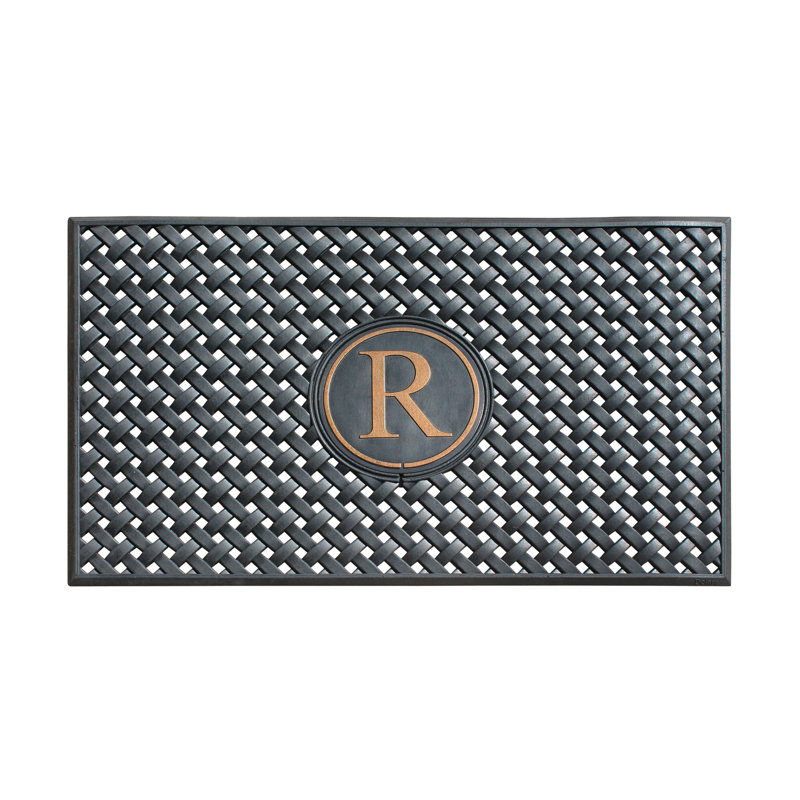 Tapis d'entrée grand motif monogramme, 24 po x 39 po, caoutchouc naturel, noir, R