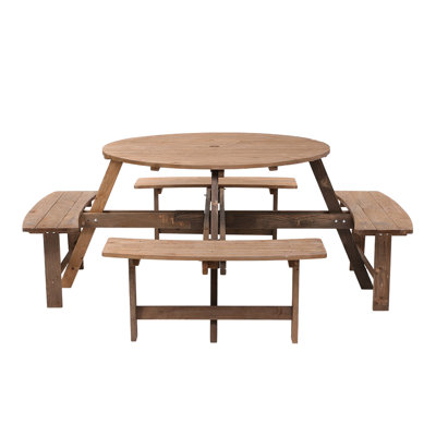 Avalia 8 - Person Wood Patio Dining Set with Round Table