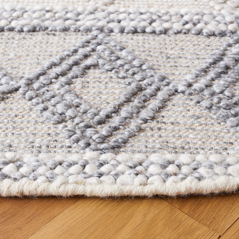 Tapis gris / ivoire en laine et coton tissé à la main Burnstad, Rectangle de 5 pi x 8 pi