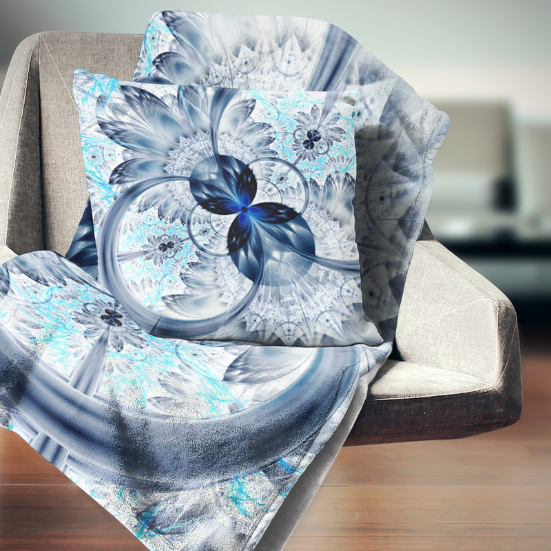  Coussin abstrait fleur fractale, 16 po x 1 po, Coussin décoratif
