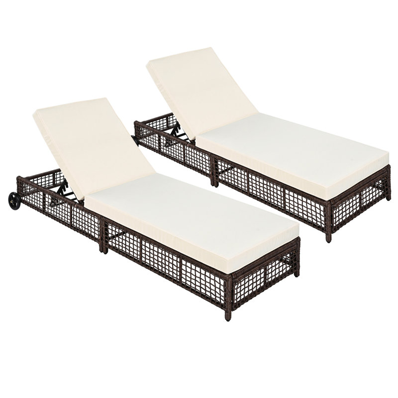 2Pcs Outdoor Lounge Chair - 5 , Cushion And Wheels For Garden Delight (Brown+Beige Chairs With Backyard Comfortable Moments