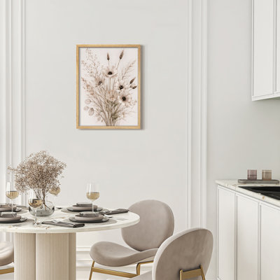 Neutral Botanical Bouquet Framed Wall Art Prints - Beige floral arrangement, for living room