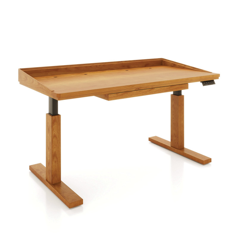 Odin Home Office Solid Wood Standing Desk, Black, 51" H x 60" W x 30" D, Natural Cherry