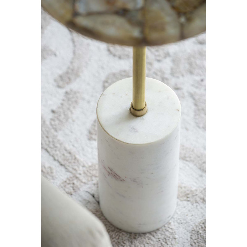 Table d'appoint en laiton agate dorée D12x24 "avec base cylindrique en marbre, Or